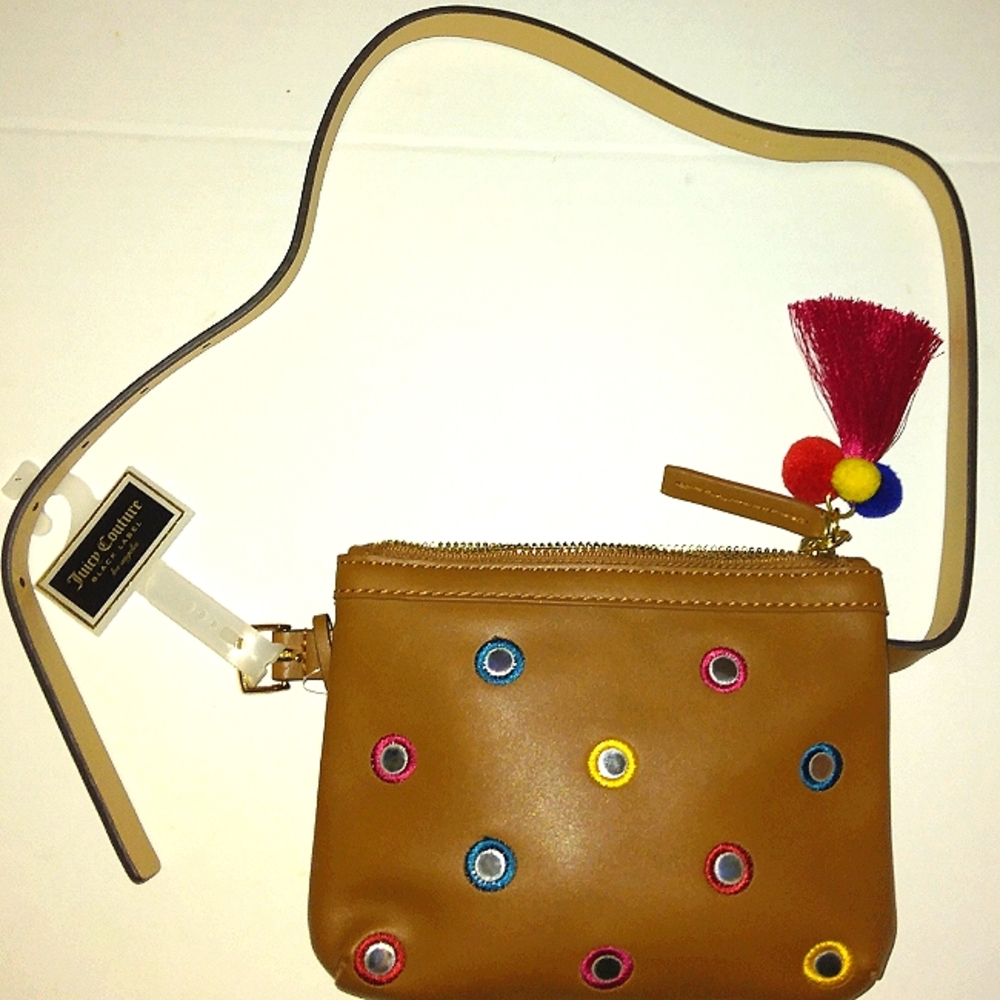 ☆NWT☆JUICY COUTURE ☆Adjustable☆ Cute Belt Bag/Clutch/Shoulder Bag☆Pom Pom    Zip